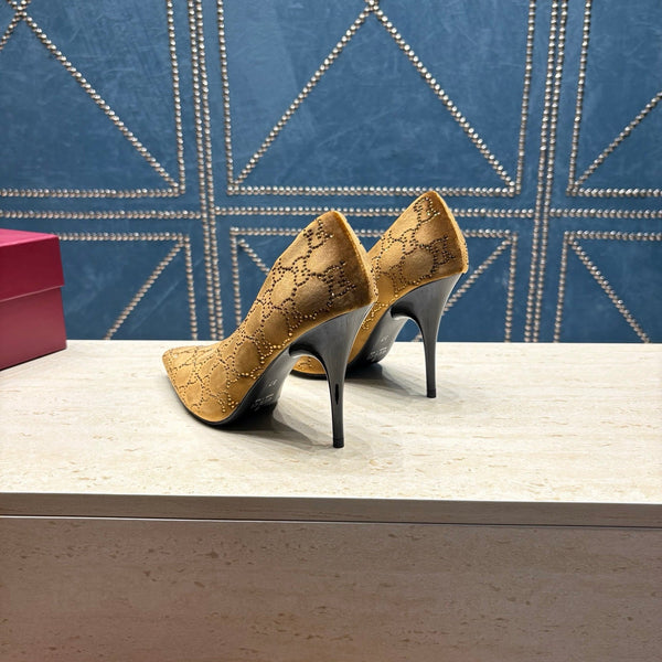 Escarpins GG à talon aiguille 10,5 cm en velours marron 741293