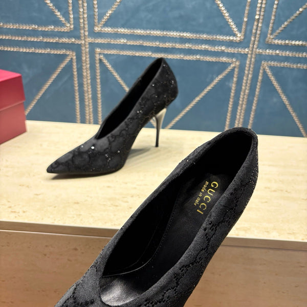 GG High-Heeled Pump 10.5cm Black Suede 741294