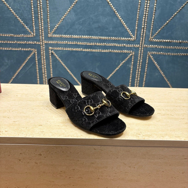 GG 26ss Chunky Heel Sandals 55 Black Velvet 741300