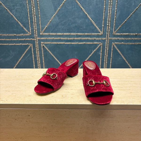GG 26ss Sandales à Talon Carré 55 Velours Bordeaux 741301
