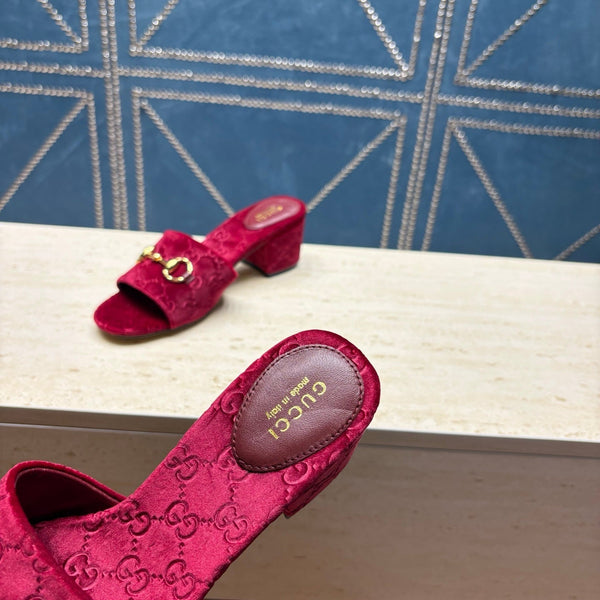 GG 26ss Sandales à Talon Carré 55 Velours Bordeaux 741301