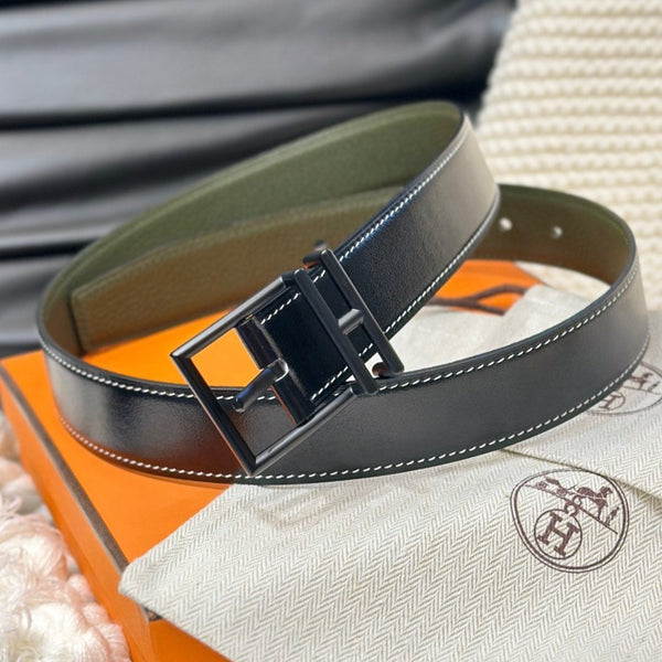 CINTURA REVERSIBILE HM NATHAN 32MM VERDE OLIVA E PELLE NERA FERRAMENTA NERA