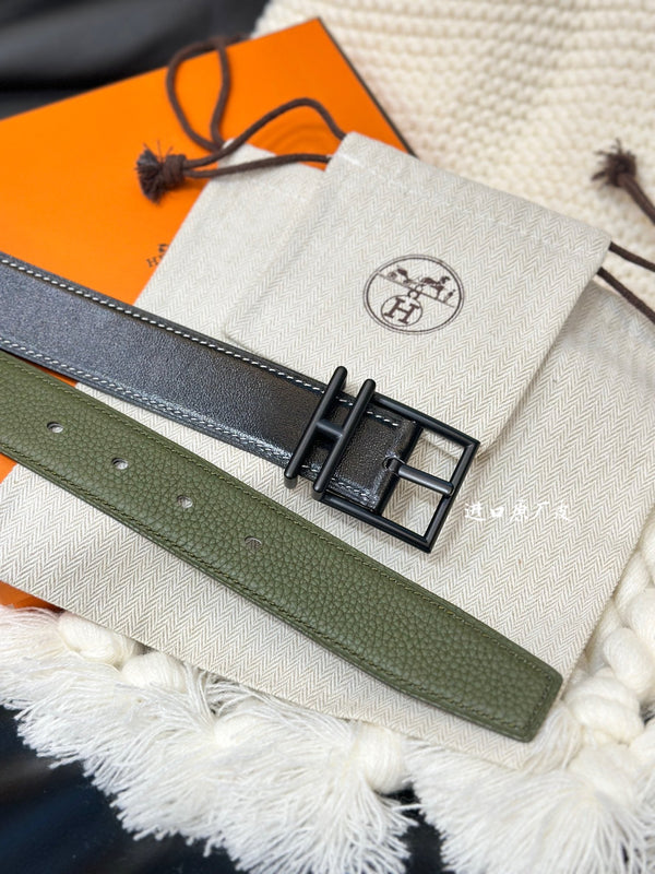 CINTURA REVERSIBILE HM NATHAN 32MM VERDE OLIVA E PELLE NERA FERRAMENTA NERA
