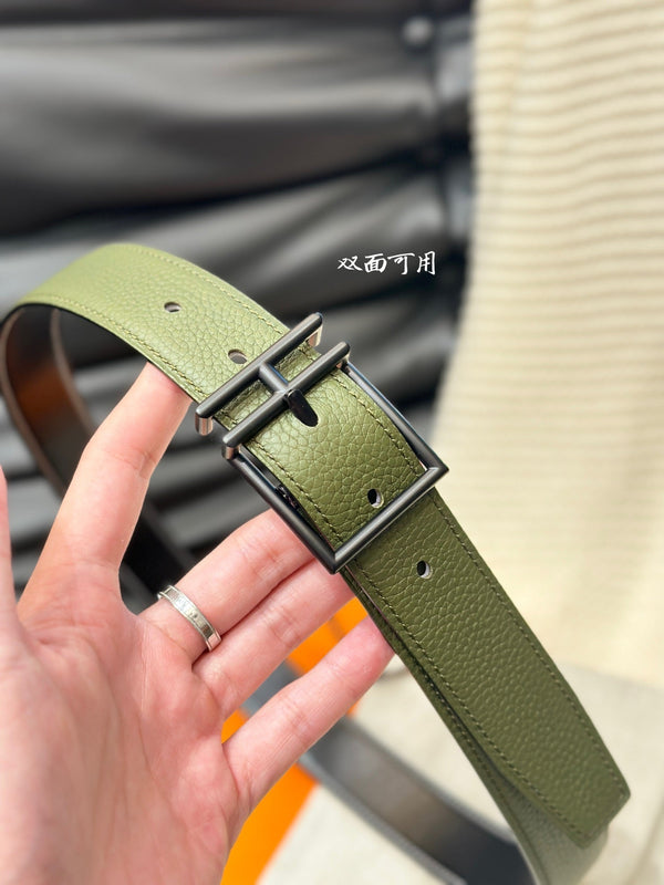 CINTURA REVERSIBILE HM NATHAN 32MM VERDE OLIVA E PELLE NERA FERRAMENTA NERA