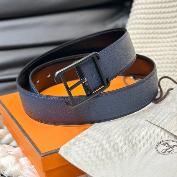 CINTURA REVERSIBILE HM HADRIEN 38MM IN PELLE BLU NAVY E NERA CON FIBBIA NERA