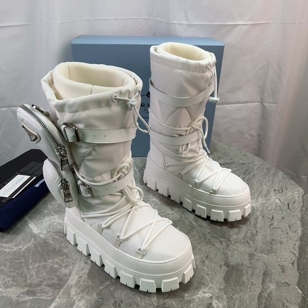 PRA Moon Boots White With Pouch Recycled Nylon & Cowhide 454734