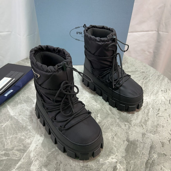 PRA Logo-Plaque Snow Boots Black Recycled Polyamide Cowhide 454745