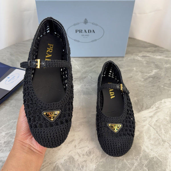 Pra 26s Ballet Flat Black Leather Fabric 635156