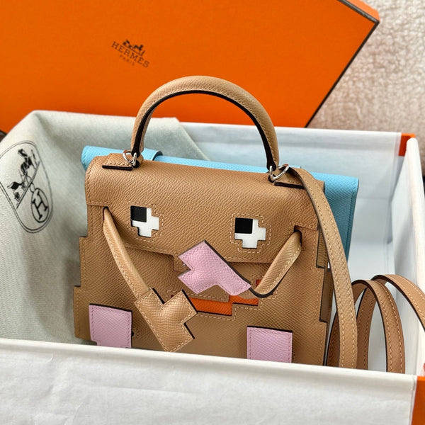 Sac HM Kelly Doll 18cm Rose clair Cuir Epsom 284562