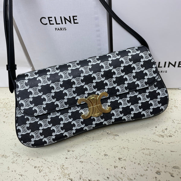 LOLA BAGUETTE BAG 28 IN BLACK MIX WHITE MONOGRAM CANVAS AND CALFSKIN