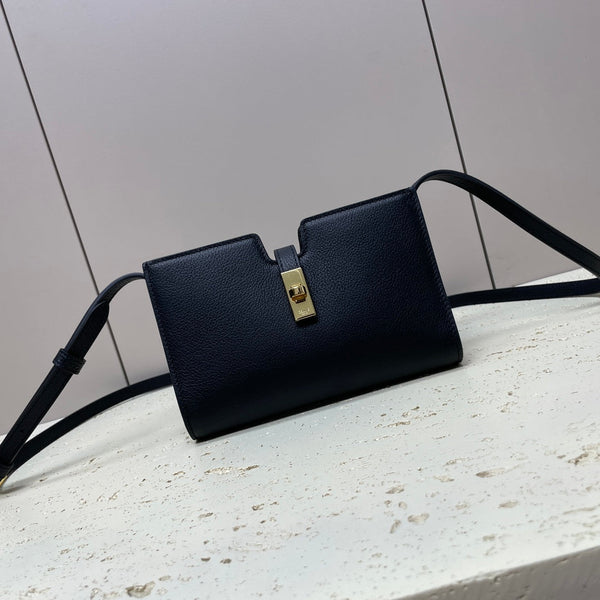 MINI POCHETTE CON 18 TRACOLLE IN PELLE DI VITELLO MORBIDA NERA