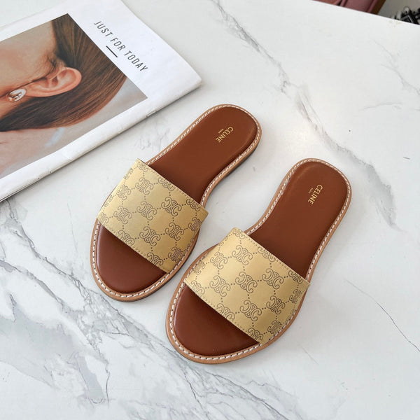 Celine 25C Slippers Egg Nog Monagram Silk with Calfskin 238148