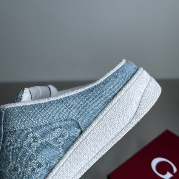 Mules Screener da uomo GG in denim blu 722598