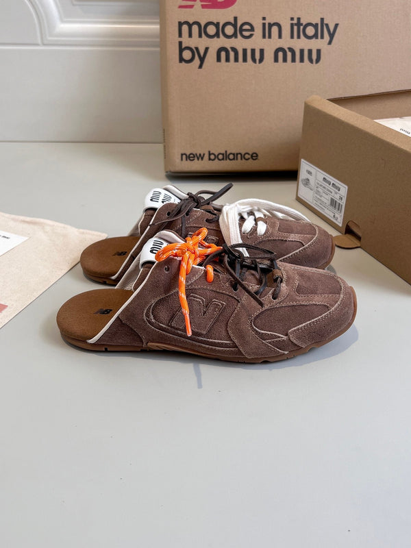 Miu x NB 530 SL Mules Dark Brown Suede Leather 642516