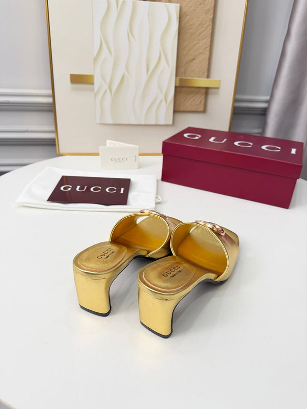 GG 2026 Sandales Printemps Précoce Cuir d'Agneau Doré 688529