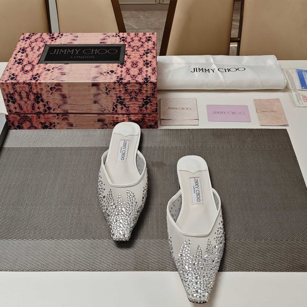 Jimmy 25 Mule Flats in maglia di garza bianca 240056