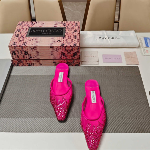 Jimmy 25 Mule Flats in garza di maglia rosa intenso 240057