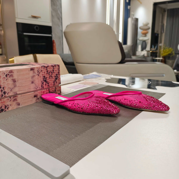 Jimmy 25 Mule Flats in garza di maglia rosa intenso 240057