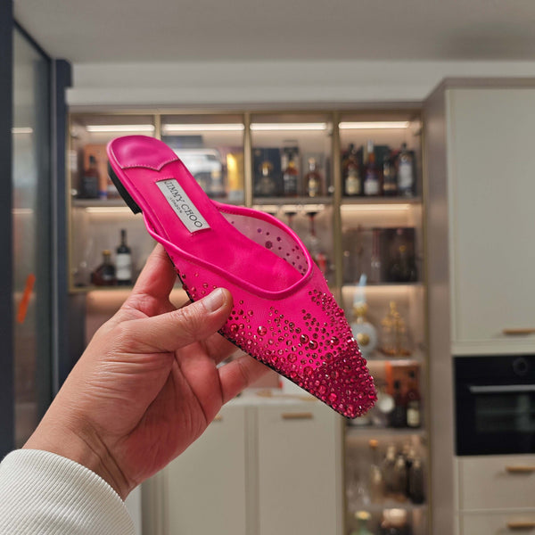 Jimmy 25 Mule Flats in garza di maglia rosa intenso 240057