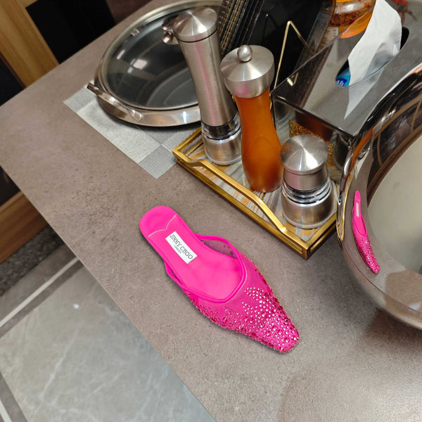 Jimmy 25 Mule Flats in garza di maglia rosa intenso 240057