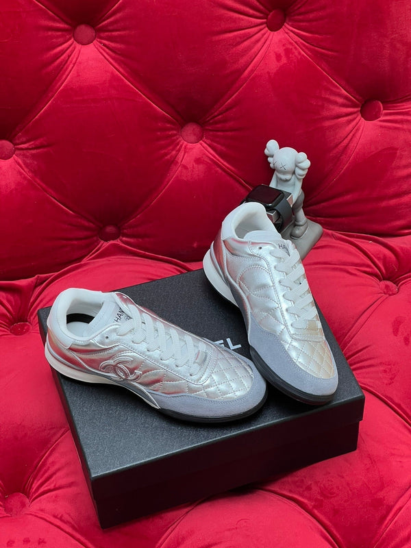 cc low sneaker silver metalic quilted calfskin