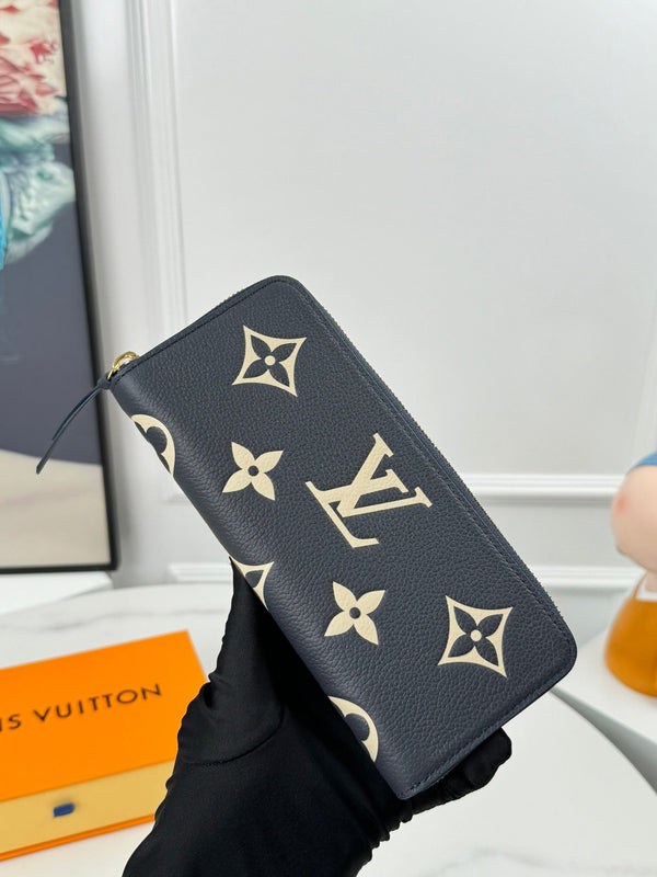 Portafoglio LV Clemence Nero Beige Monogram Empreinte Pelle 221542
