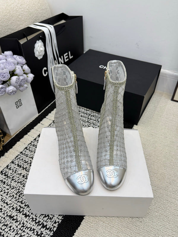 CC 26 Wedge Heel Boot Silver Mesh Leather 588856