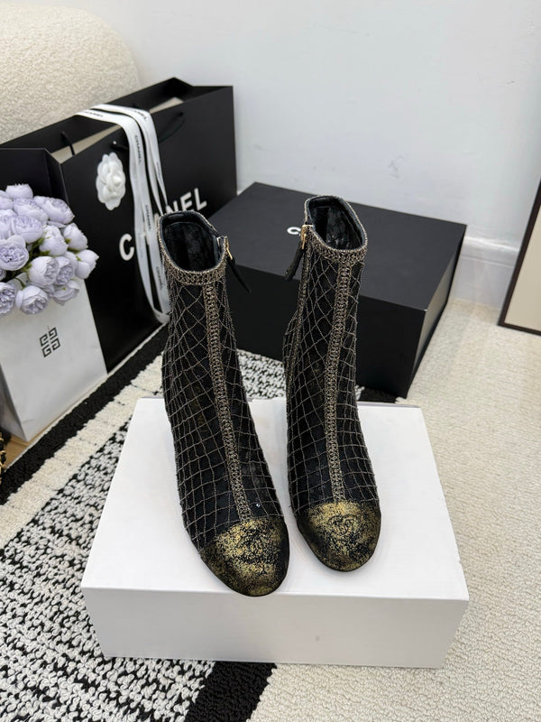 CC 26 Bottine à talon compensé en cuir maillé noir 588857