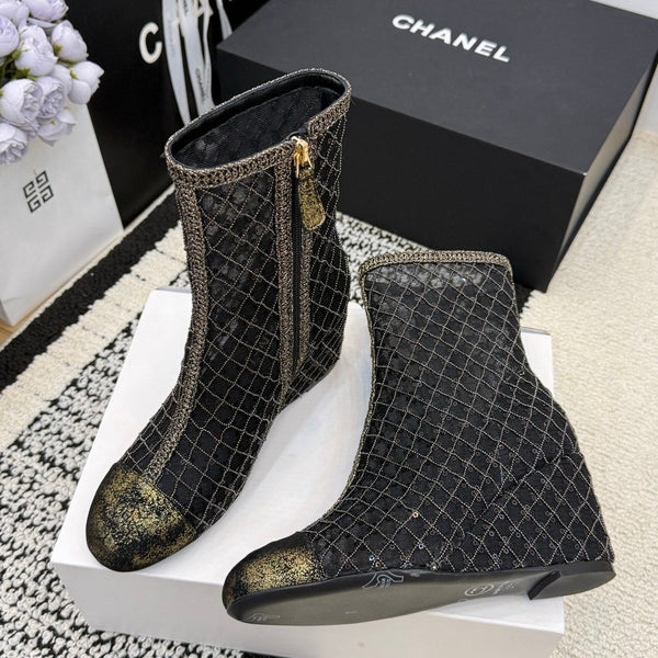 CC 26 Bottine à talon compensé en cuir maillé noir 588857