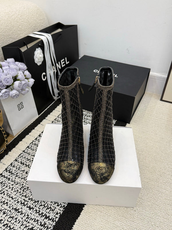 CC 26 Bottine à talon compensé en cuir maillé noir 588857