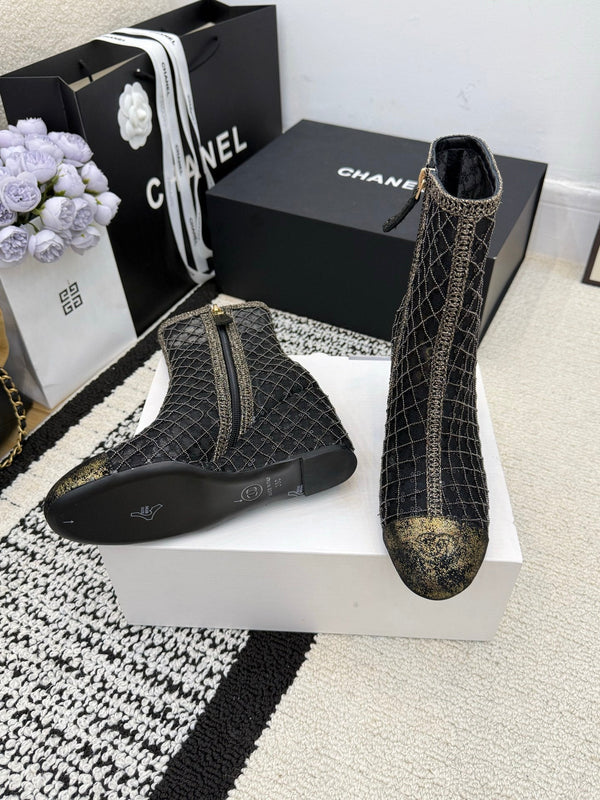 CC 26 Bottine à talon compensé en cuir maillé noir 588857