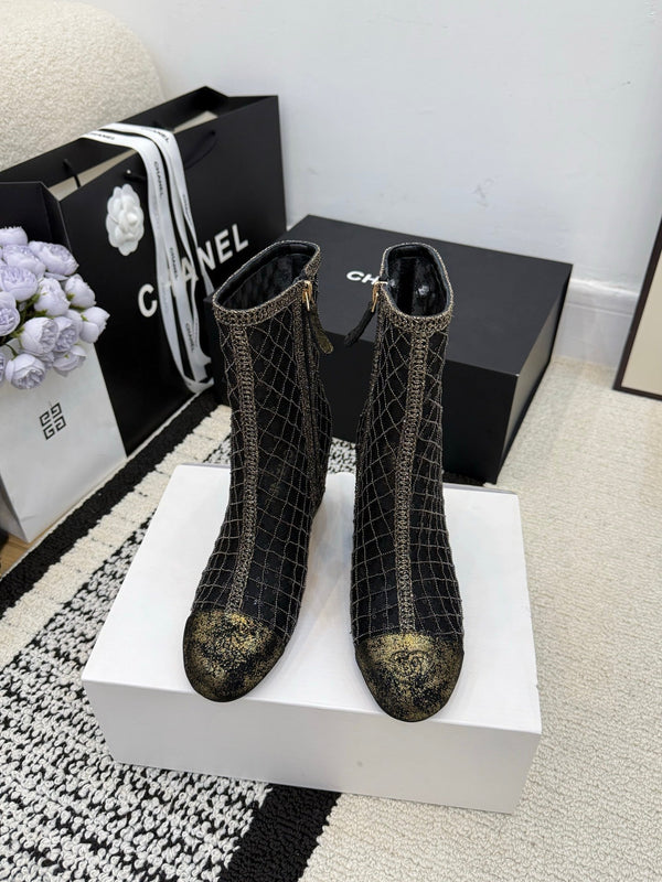 CC 26 Bottine à talon compensé en cuir maillé noir 588857