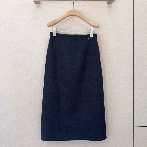 CD 26s High-Waisted Straight Skirt Navy Blue Wool Polyester 413217