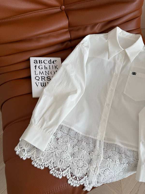 Celine 25 Lace Patchwork Shirt White Cotton