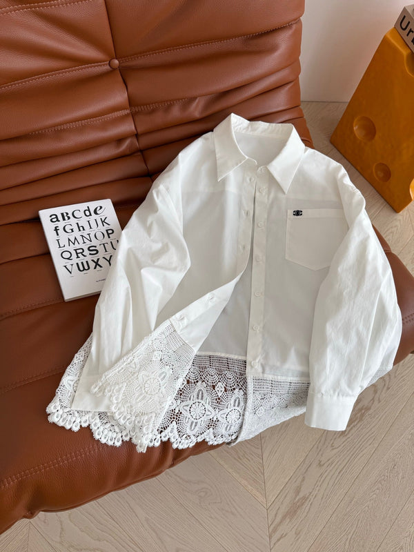 Celine 25 Lace Patchwork Shirt White Cotton