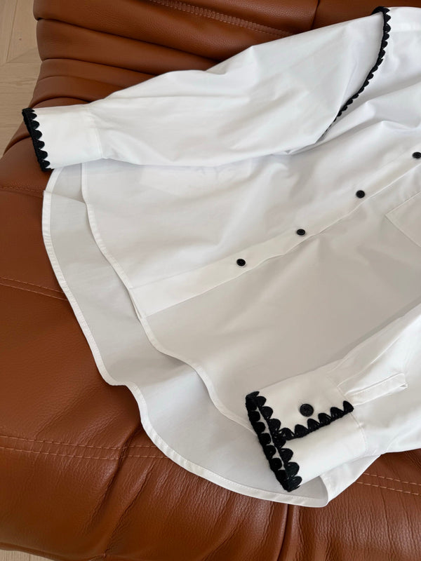 Celine 25 Embroidery Lace Shirt White mix Black Cotton