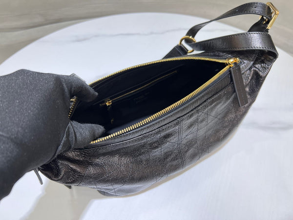 CD Hobo Bag 23 With Chain Black Wrinkled Calfskin