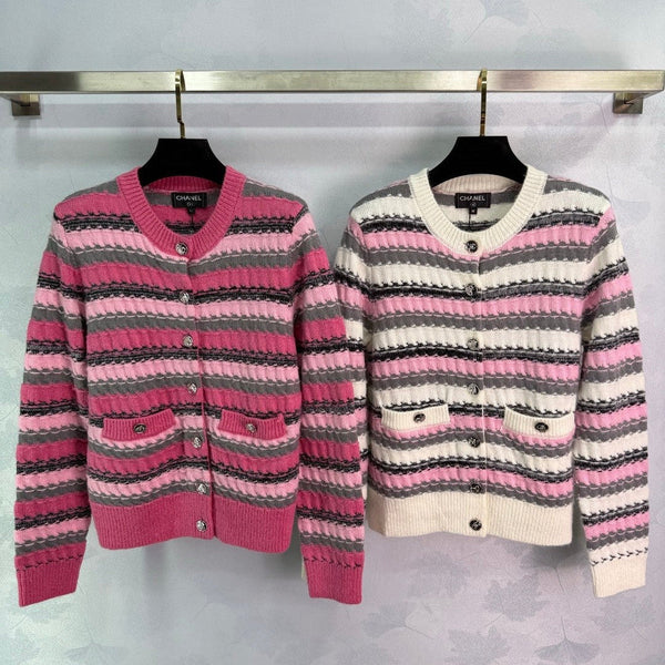 Cardigan Chanel 25 en Laine Rose et Blanche 308025