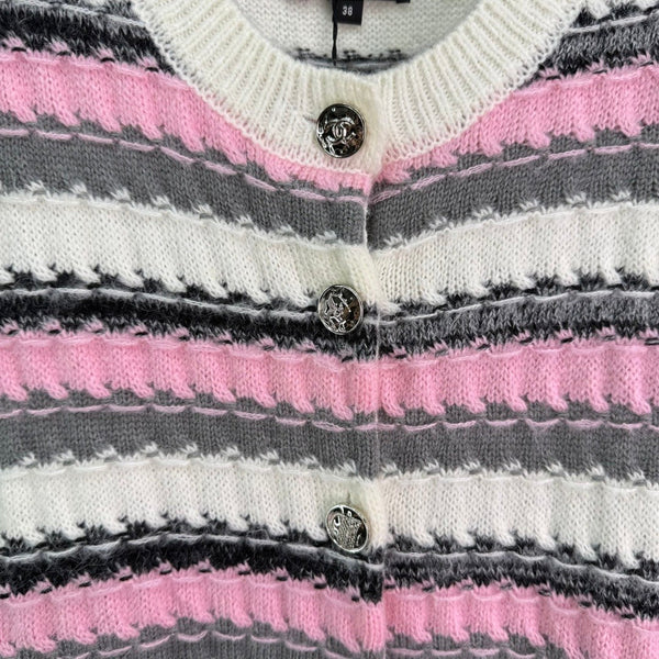 Cardigan Chanel 25 en Laine Rose et Blanche 308025