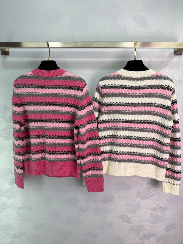 Cardigan Chanel 25 en Laine Rose et Blanche 308025