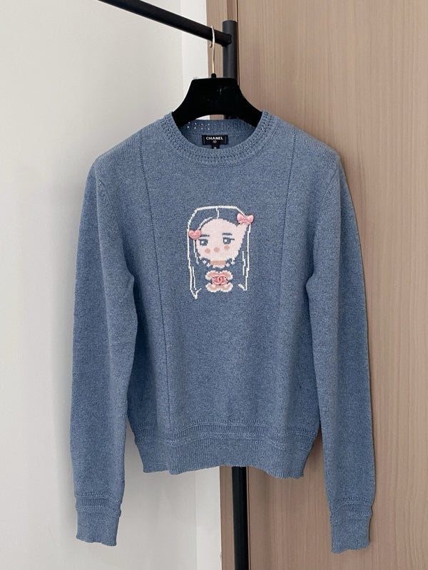 Chanel Pull 25 Laine Gris Bleu 307992