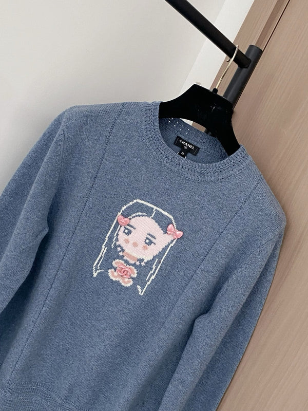 Chanel Pull 25 Laine Gris Bleu 307992