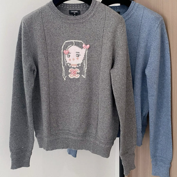 Chanel Pull 25 Laine Gris Bleu 307992