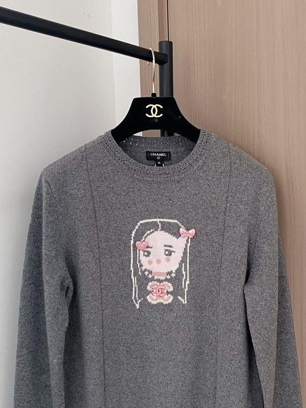 Chanel Pull 25 Laine Gris Bleu 307992