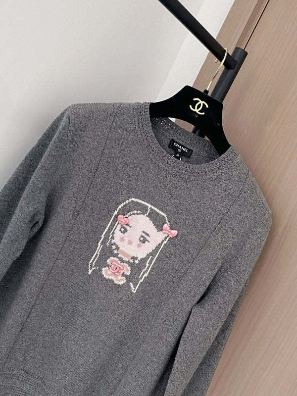 Chanel Pull 25 Laine Gris Bleu 307992