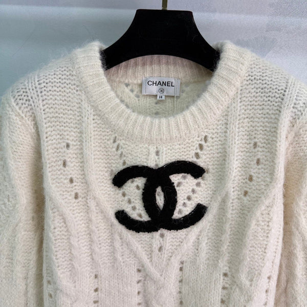 Pull Chanel 25 Laine gris clair et crème 308087