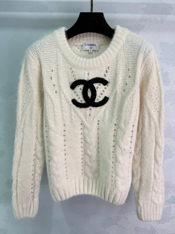 Pull Chanel 25 Laine gris clair et crème 308087