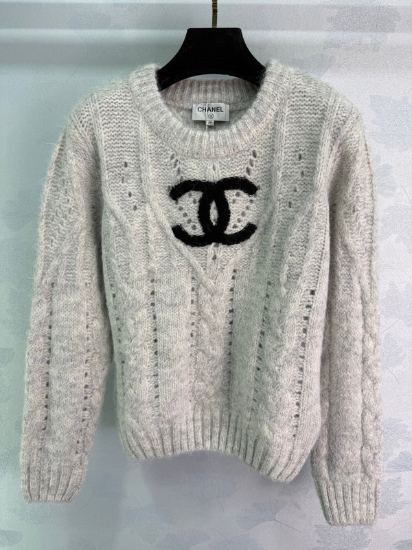 Pull Chanel 25 Laine gris clair et crème 308087