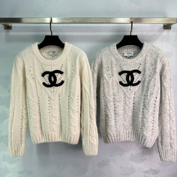 Pull Chanel 25 Laine gris clair et crème 308087