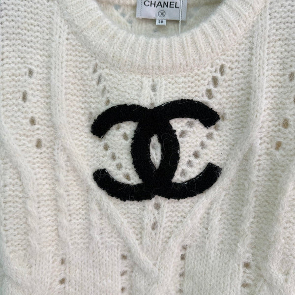 Pull Chanel 25 Laine gris clair et crème 308087